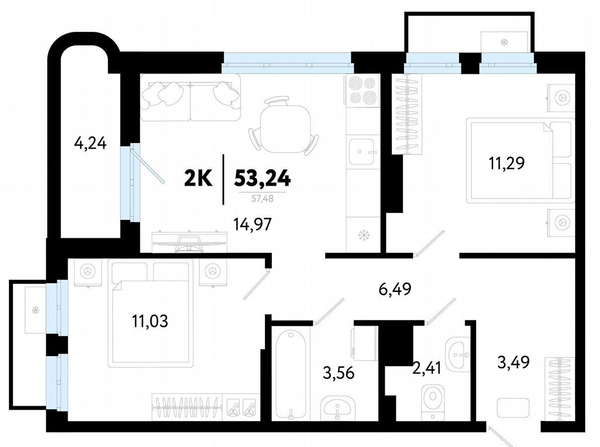 квартира г Тюмень р-н Калининский ул Василия Малкова 32 фото 3