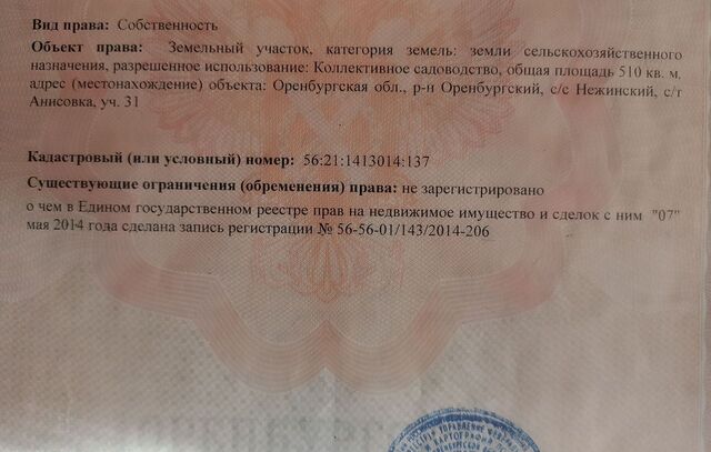 снт Анисовка ул Вишневая 31 сельсовет, Нежинка фото