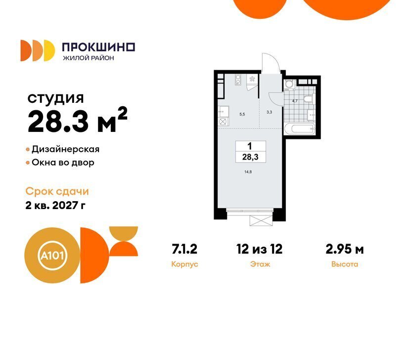 квартира г Москва п Сосенское ЖК Прокшино 1/1 метро Прокшино метро Коммунарка ТиНАО 7. фото 1