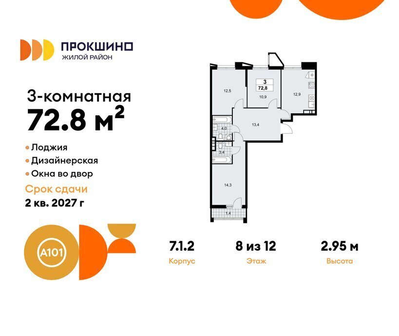 квартира г Москва п Сосенское ЖК Прокшино 1/1 метро Прокшино метро Коммунарка ТиНАО 7. фото 1