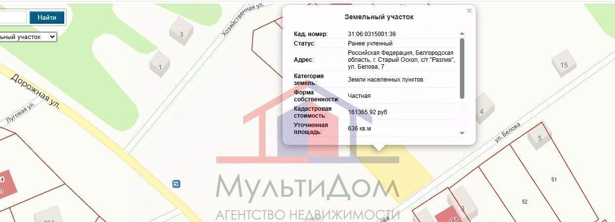 земля г Старый Оскол снт Разлив ул Белова 5 фото 1