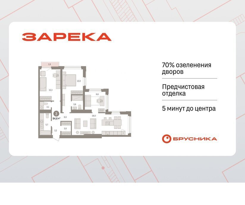 квартира г Тюмень ЖК «Зарека» фото 1