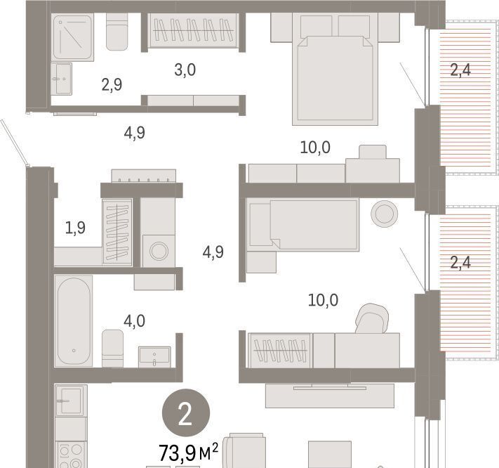квартира г Тюмень р-н Центральный ул Мысовская 26к/2 фото 3