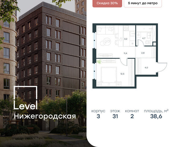 квартира метро Нижегородская жилой комплекс Левел Нижегородская, 2 фото