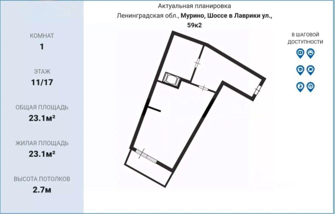 квартира р-н Всеволожский г Мурино ул Шоссе в Лаврики 59к/1 Девяткино фото 7