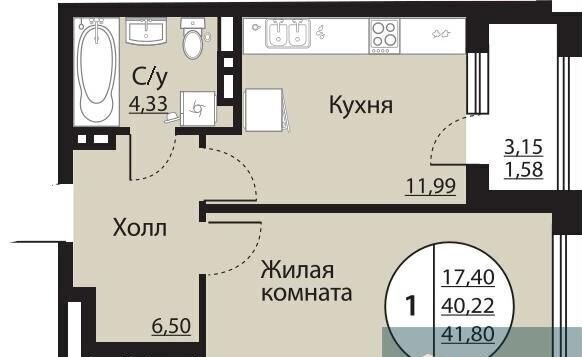 квартира г Воронеж р-н Центральный пр-кт Московский 138 ЖК «Бунин» фото 1