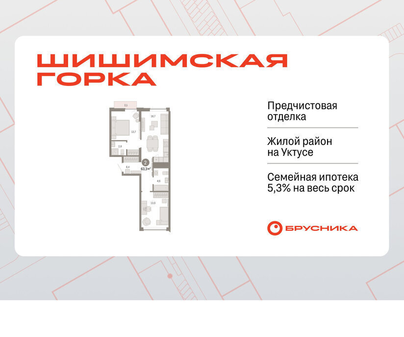 квартира г Екатеринбург р-н Чкаловский Ботаническая жилой район «Шишимская горка» улица Гастелло, 19А фото 1