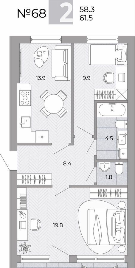 квартира г Калининград ул Мира гп-6, пос. Луговое фото 1