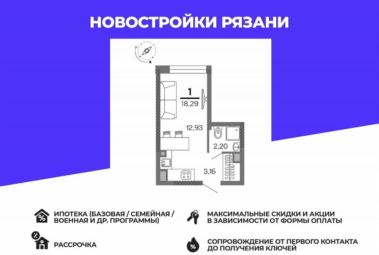 квартира г Рязань р-н Октябрьский ул Зубковой 1 фото 1