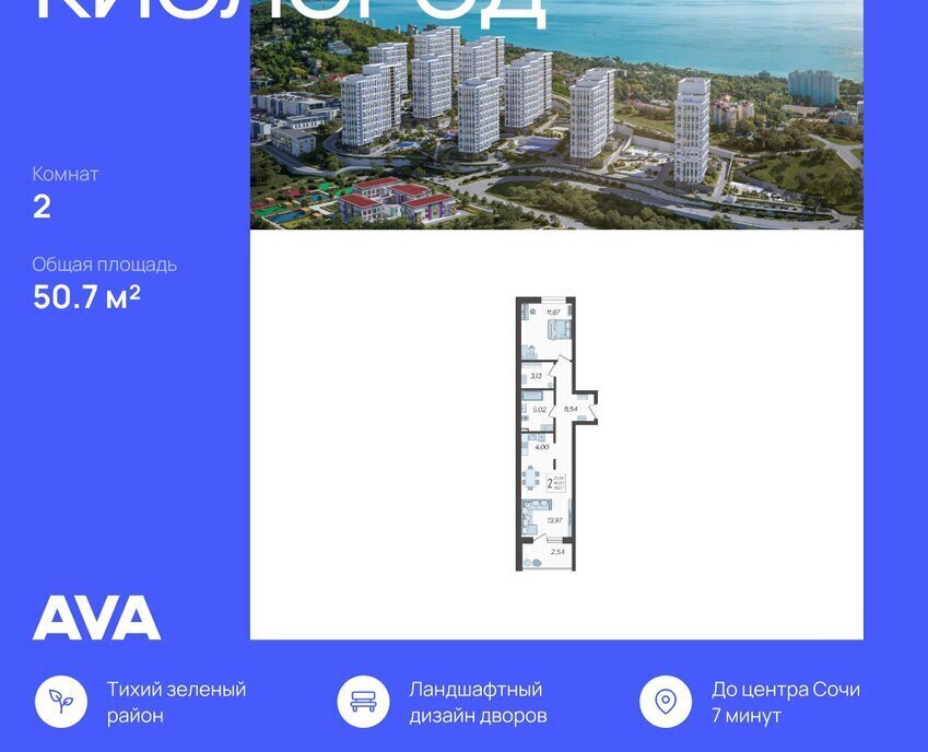 квартира г Сочи микрорайон Бытха Ясногорская улица, 16/2к 11 фото 1