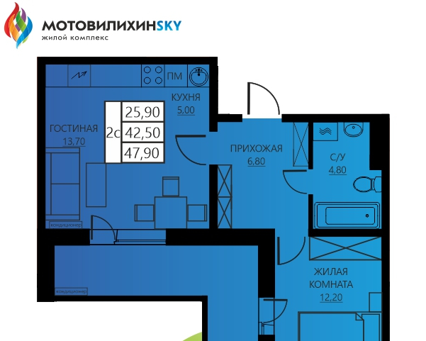 квартира г Пермь р-н Мотовилихинский Вышка 2 ул Гашкова 56/1 ЖК «МотовилихинSky» фото 1