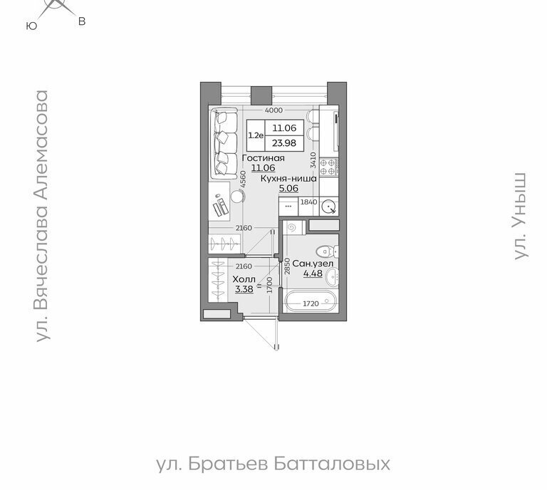 квартира г Казань р-н Приволжский ЖК «Батталовский» Проспект Победы фото 19
