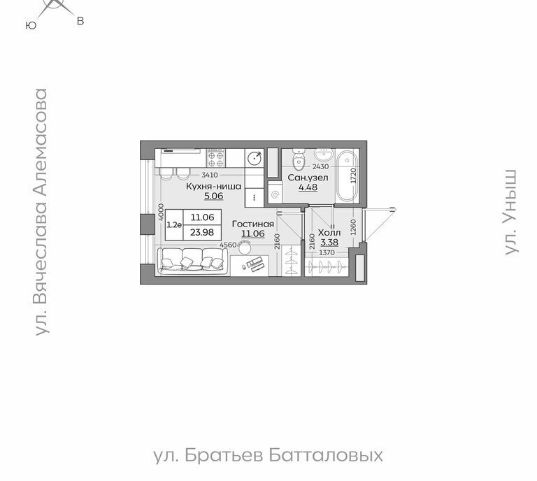 квартира г Казань р-н Приволжский ЖК «Батталовский» Проспект Победы фото 19