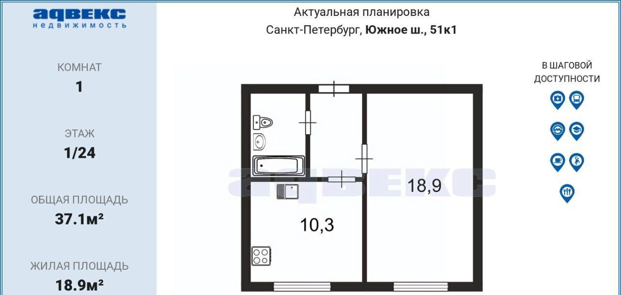квартира г Санкт-Петербург метро Проспект Славы ш Южное 51к/1 ЖК «София» округ Александровский фото 2