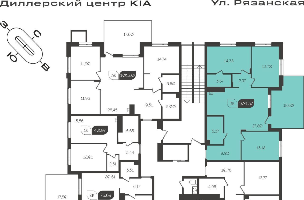 квартира г Тула р-н Центральный ул Богородицкая 8в ЖК «Рязанка Грин» Центральный территориальный округ фото 2