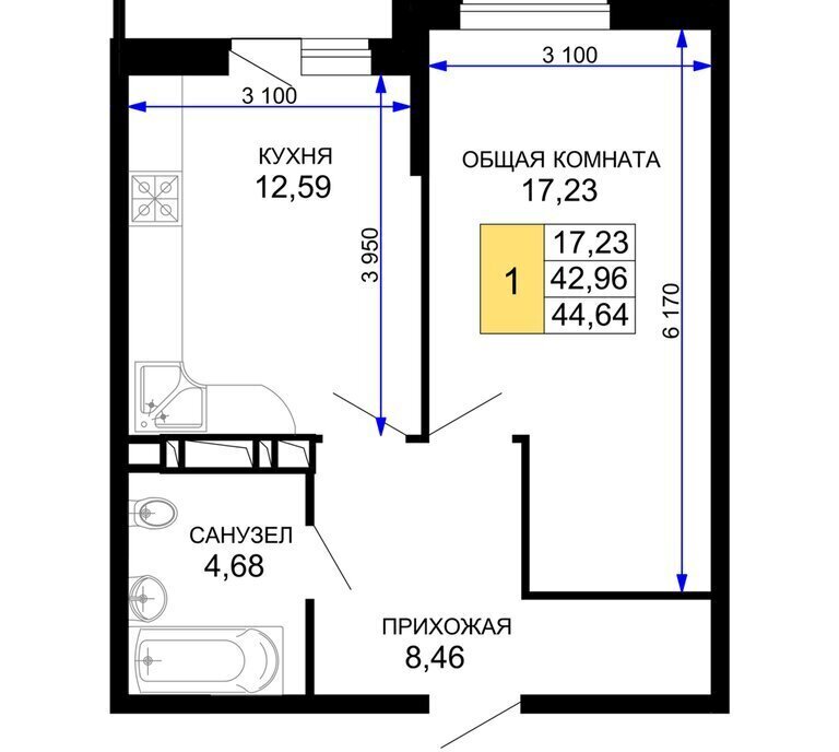квартира г Краснодар р-н Прикубанский мкр им Петра Метальникова ЖК «Лучший» фото 1