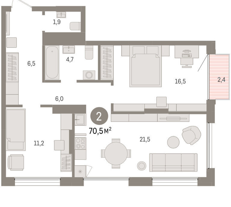 квартира г Тюмень ул Краснооктябрьская 4к/3 фото 3