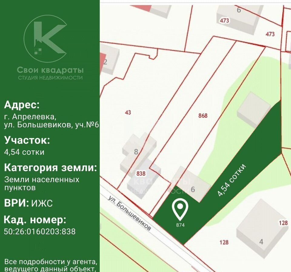 земля городской округ Наро-Фоминский г Апрелевка ул Большевиков 6 24 км, Киевское шоссе фото 1