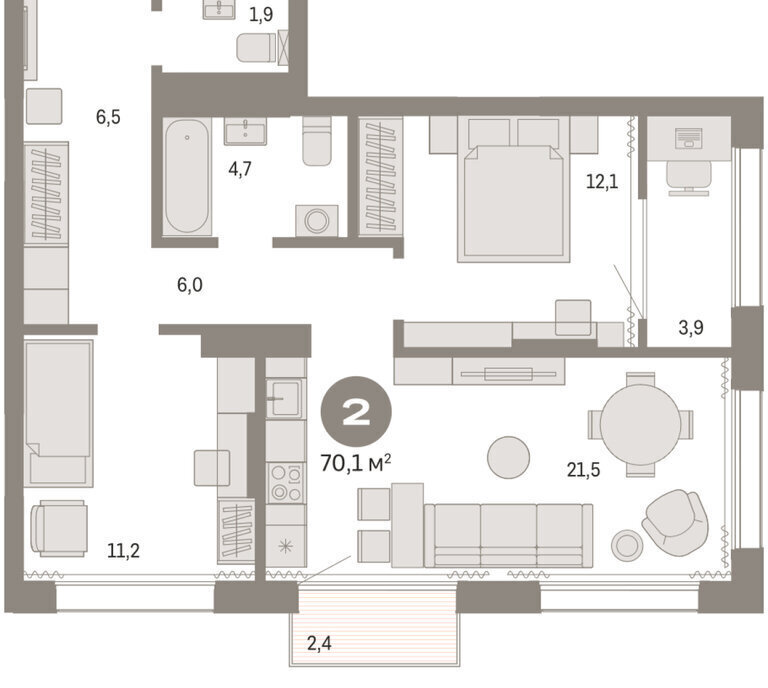 квартира г Тюмень ул Краснооктябрьская 4к/3 фото 2