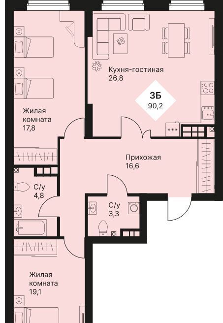квартира г Екатеринбург Эльмаш ЖК Веер Парк Проспект Космонавтов, жилрайон фото 1