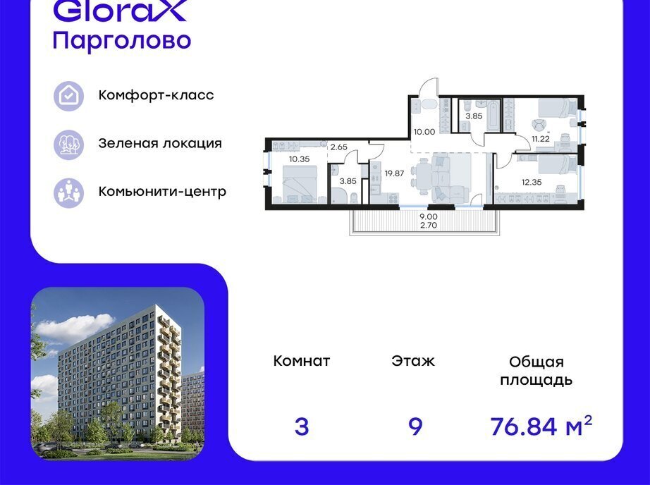 квартира г Санкт-Петербург п Парголово метро Проспект Просвещения ЖК Глоракс Парголово фото 1