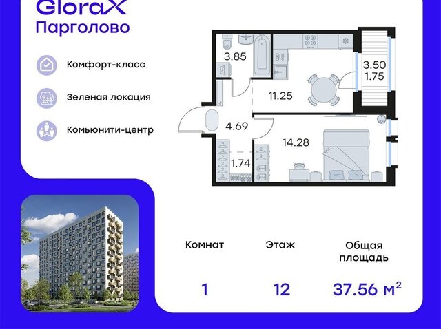 квартира п Парголово метро Проспект Просвещения ЖК Глоракс Парголово фото