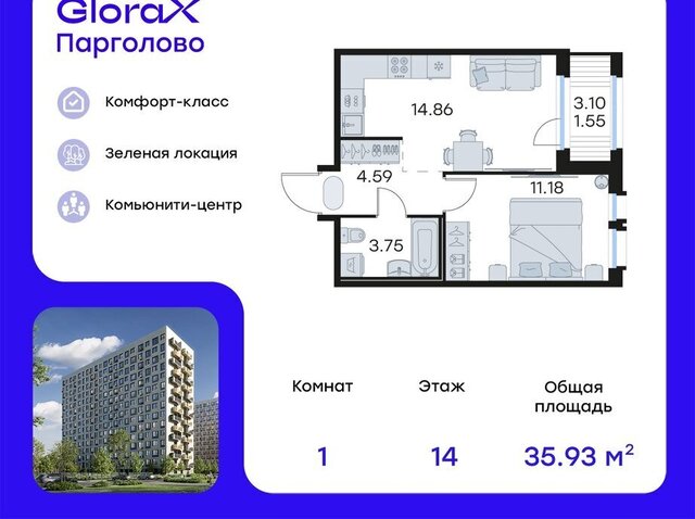 квартира п Парголово метро Проспект Просвещения ЖК Глоракс Парголово фото