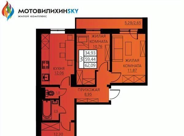 квартира г Пермь р-н Мотовилихинский ул Гашкова 53к/3 фото 1