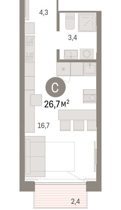 квартира г Тюмень ул Краснооктябрьская 4к/3 фото 2