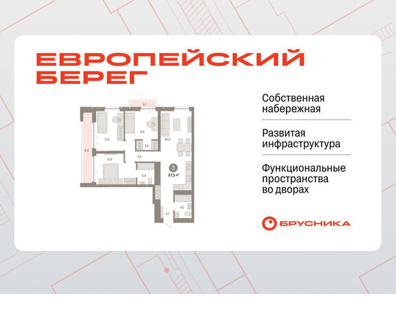 квартира р-н Октябрьский Речной вокзал микрорайон Европейский Берег фото