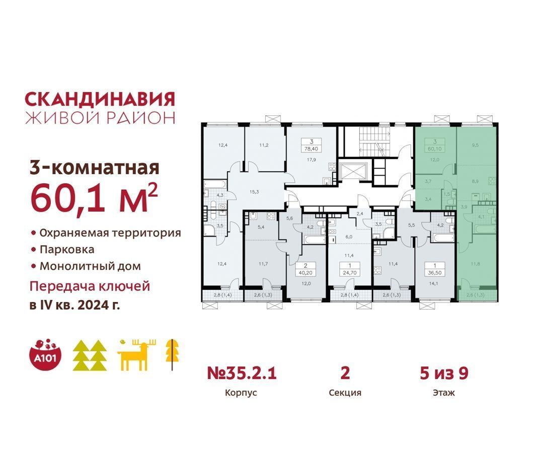 квартира г Москва п Сосенское п Коммунарка метро Коммунарка д. 35. 2, Московская область фото 3