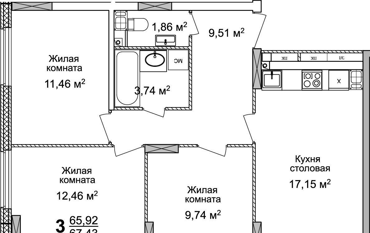 квартира г Нижний Новгород Горьковская ЖК «КМ Тимирязевский» фото 3