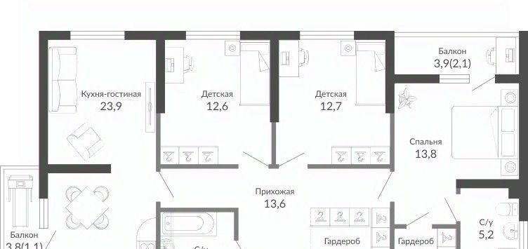 квартира г Новороссийск р-н Центральный ул Куникова 47г ЖК Облака 2 фото 2