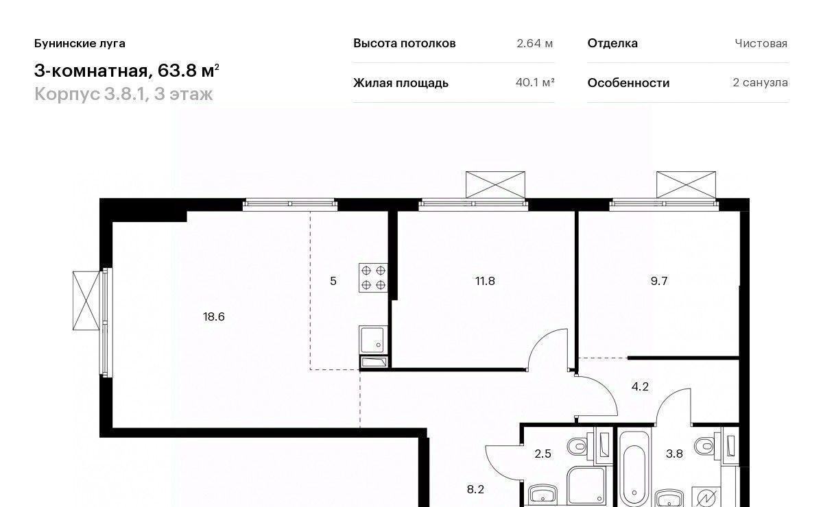 квартира г Москва п Сосенское п Коммунарка ЖК Бунинские Луга 8/1 метро Бунинская аллея фото 1