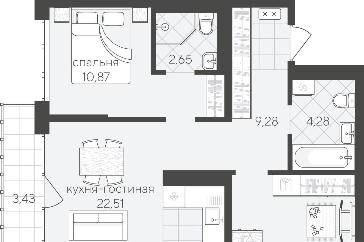 квартира г Тюмень р-н Калининский ул Василия Малкова 12 фото 1