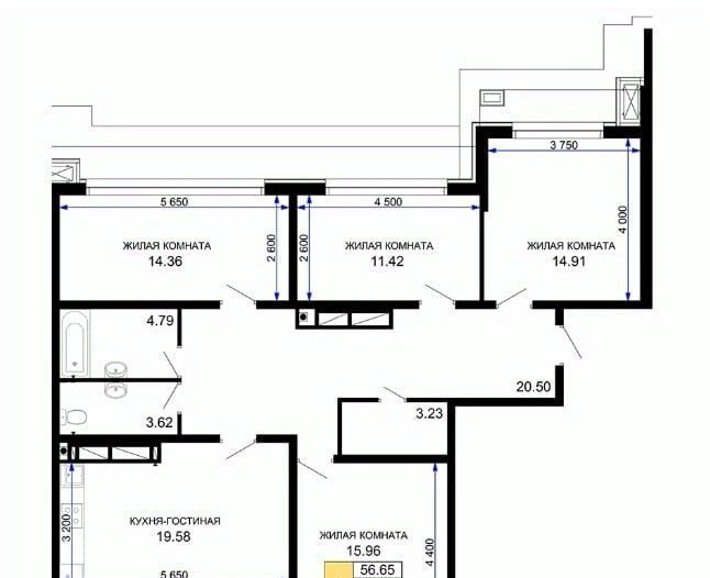 квартира г Краснодар р-н Прикубанский Школьный микрорайон ул Школьная 1 фото 15