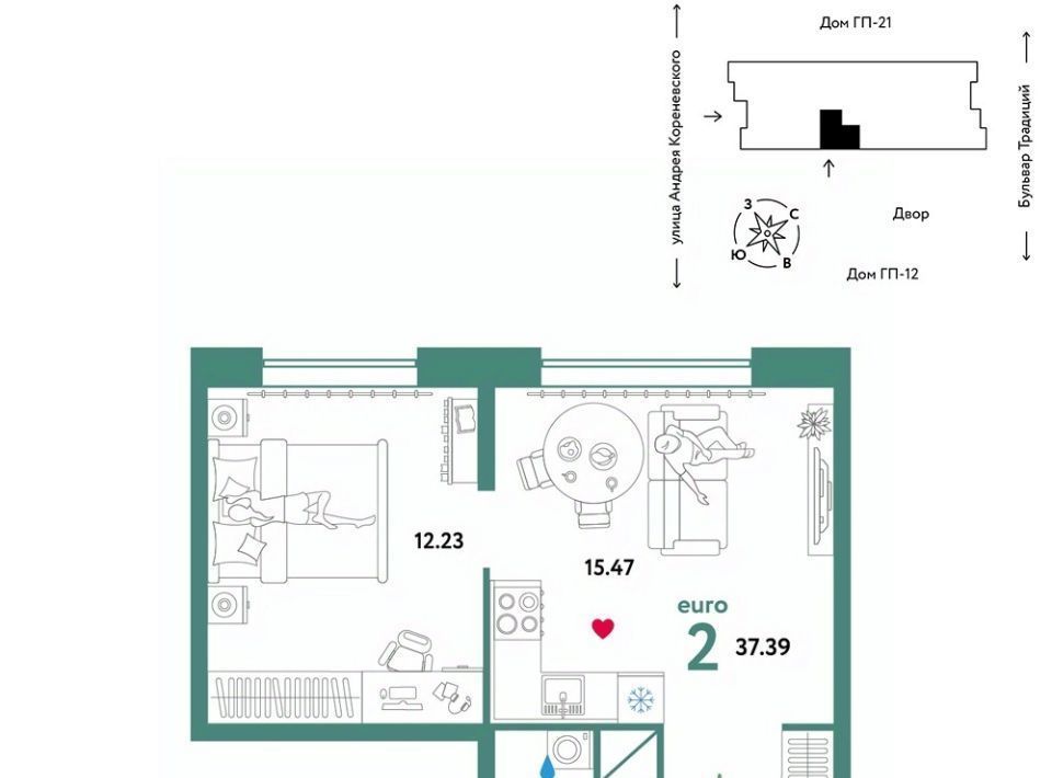 квартира г Тюмень р-н Калининский ул Андрея Кореневского 3 фото 1