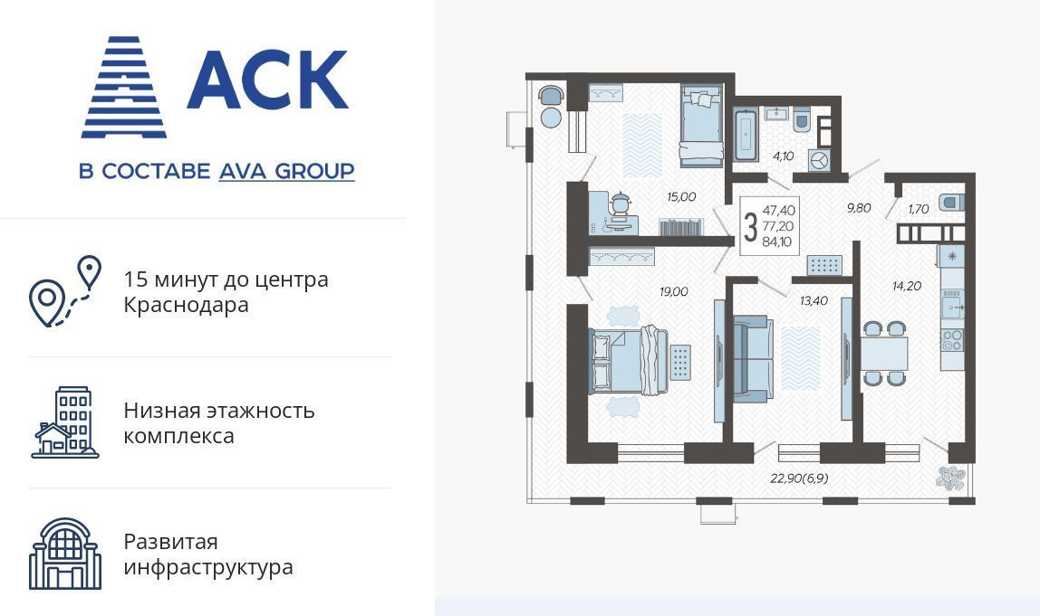 квартира г Краснодар р-н Прикубанский микрорайон 9-й километр ул Ярославская 115/3 фото 1