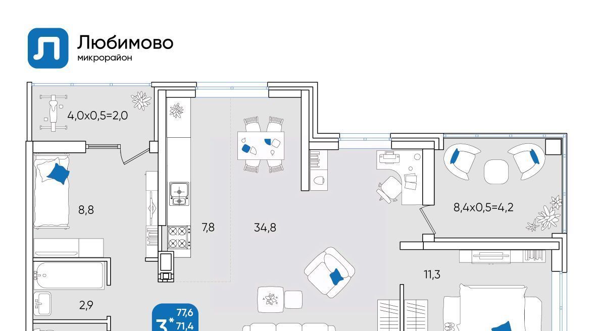 квартира г Краснодар р-н Прикубанский мкр Любимово 7/1 фото 1