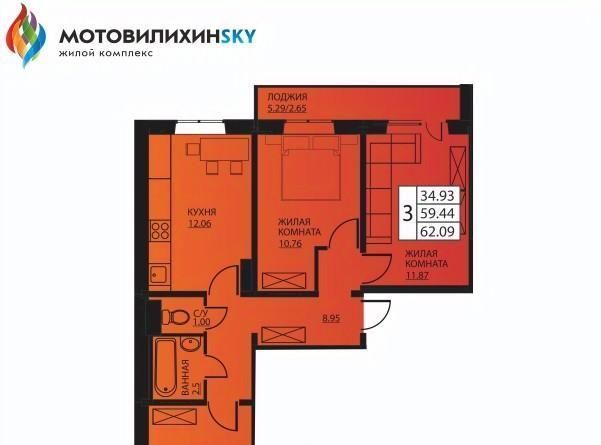 квартира г Пермь р-н Мотовилихинский ул Гашкова 2с/2 53к фото 1